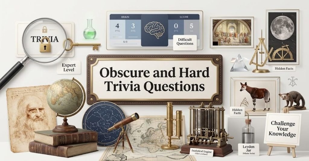 Yeh lijiye aapke topic "Obscure and Hard Trivia Questions" ke liye 2 sabse best alt text options:Short & Simple:"A massive glowing question mark surrounded by complex puzzle pieces."SEO Descriptive:"An intriguing and challenging hard trivia graphic featuring glowing question marks, a labyrinth puzzle, and difficult quiz questions text."