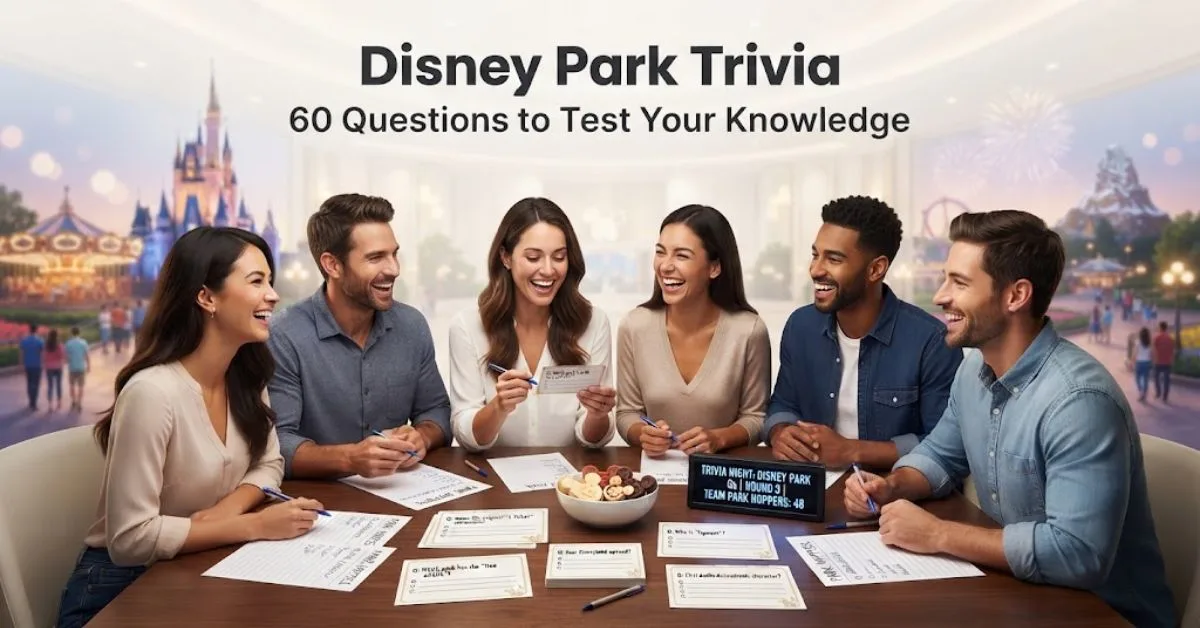 "Cinderella Castle lit up at sunset with fireworks overhead, representing Disney Park trivia questions and magic."