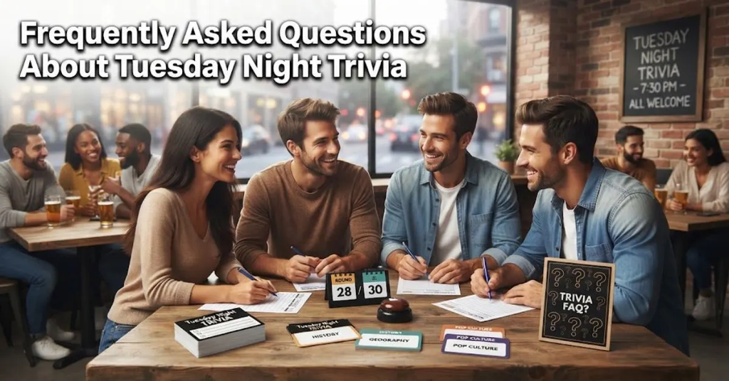 "A bold question mark icon surrounded by a list of frequently asked questions and answers, representing common trivia topics and FAQs."
