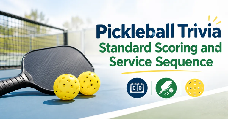 Pickleball players on the court reviewing the three-number score display of 4-3-1 during a competitive doubles match. Image 2: Close-up of a pickleball paddle resting near the kitchen line with a scorecard showing the 0-0-2 starting score. Image 3: Two doubles partners celebrating a successful point and preparing to switch sides on the court.